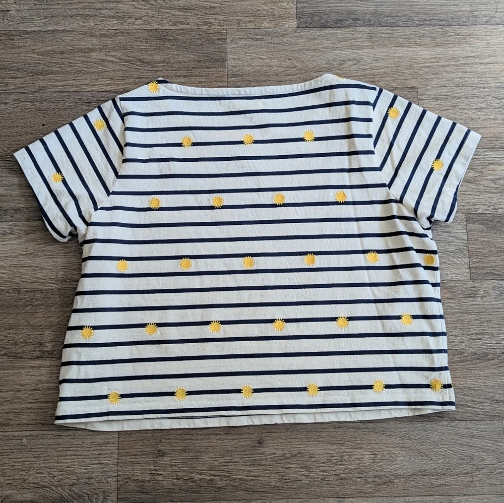 Madewell Embroidered Sun Setlist Boxy Short Sleeve Top Stripe Size Large
